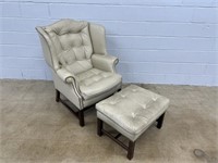 Leather Upholstered Wingback Chair & Ottoman