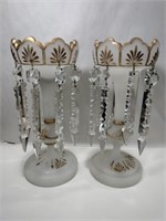 Pair of hand painted luster candleholders  11 in