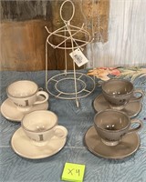 43 - NEW WMC TEACUP & SAUCER SET W/ RACK (X4)