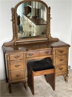 Beautiful Used Wooden Vanity with Bench, Black