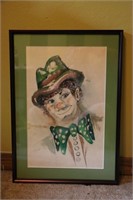 Mid Century Watercolor Clown Painting
