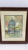 Original water color of church or state building,
