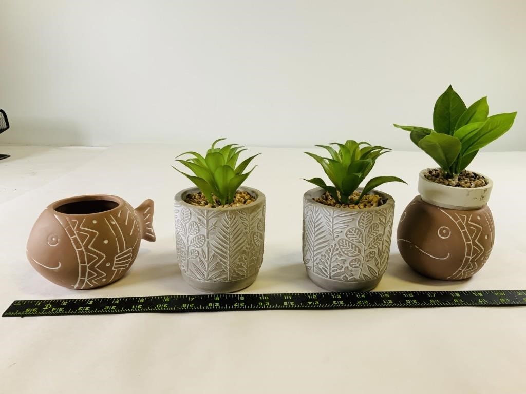 4pcs faux plants in ceramic planters