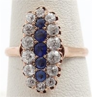 Sapphire, diamond & 14K gold antique cluster ring