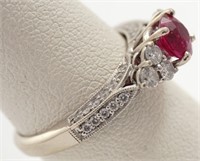 Ruby, diamond & 14K white gold cluster ring