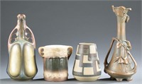 4 Bohemian art pottery vases, c.1900.