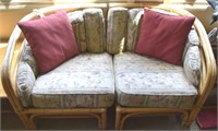 Vtg Rattan 3pc Patio Convertible Couch/Loveseat w/