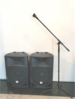 Set Of Rockville Speakers & Mic Stand