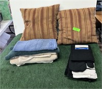 Pillows towels and kitchen set