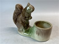 Vintage Squirrel Planter Tree Stump Green Brown