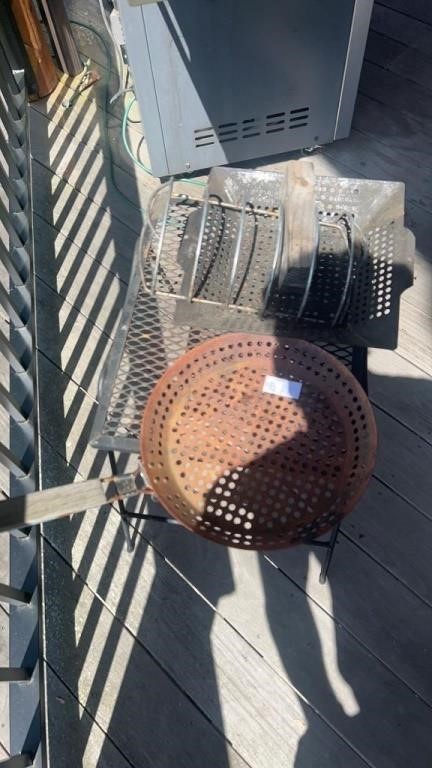 Metal Table and items for grill