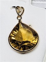 14K Citrine Diamond Pendant