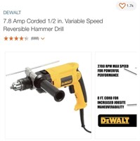 Dewalt 7.8AMP Corded 1/2" Hammer Drill