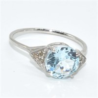 S/Sil Diamond (0.20) Blue Topaz(1.2ct) Ring