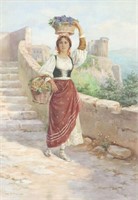 Luigi Olivetti Watercolor of Peasant Girl