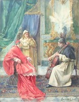 Augusto Daini Watercolor of Musician & Cardinal