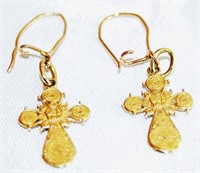 18K Gold Cross Earrings