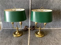 Gold-Toned Lamps with Green Shades