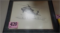 PAUL FRETTS 1990 HELICOPTER PRINT, SIGNED, 24 X