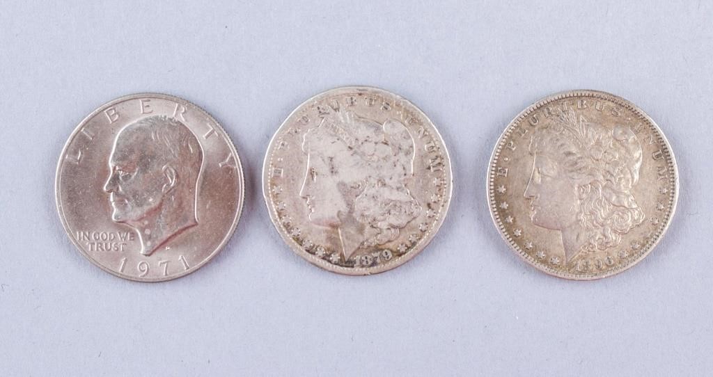 1879, 1896 and 1971 United States $1 Coins 3pc