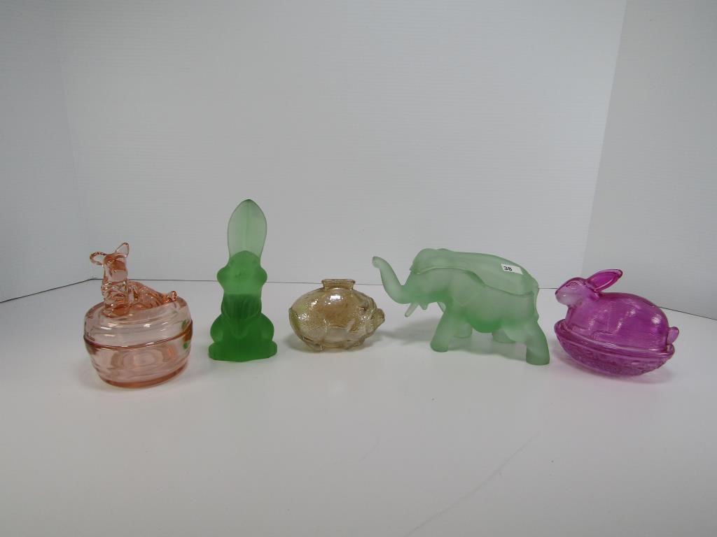 5 GLASS ANIMAL CANDY DISHES & OTHER