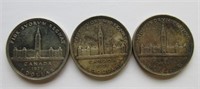 (3) 1939 Silver Dollar Coins