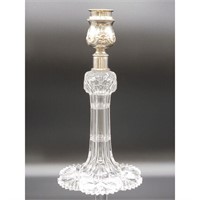 Antique Cut Glass Single Candlestick Plated Top