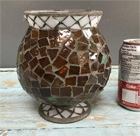 Mosaic glass flower vase 7"