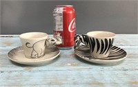 Elephant & zebra espresso cups w/ saucers