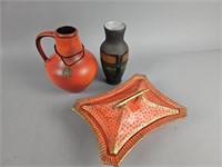 Vtg Orange Enameled Dish & German Pottery