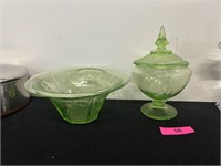 Vaseline Glass Candy Dish And Bowl