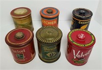 6 Vintage Dome Top Tobacco Cans