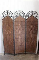 Metal framed, wicker dividing screen. 77" Tall x w