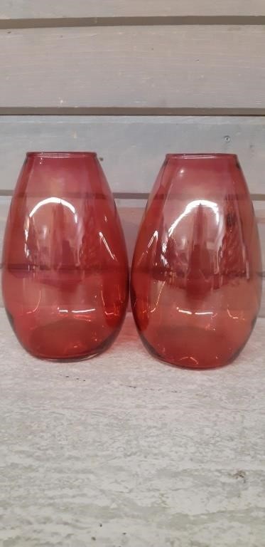 2 Cranberry Glass Vases 6" & 7.25" T