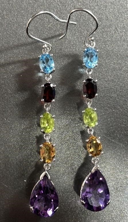 925 Sterling Silver Multi Gem Earrings