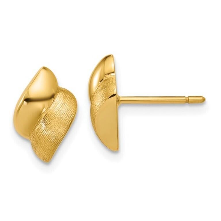 14K- Polished and Brushed Fancy Post Earrings