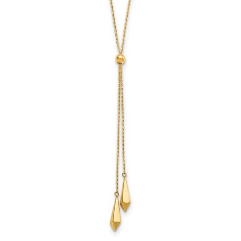 14K- Polished Adjustable Y Drop Necklace