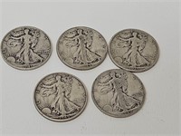 5 - 90% WALKING LIBERTY HALVES