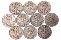 (10) 1941 S & D Walking Liberty 90% Silver Half