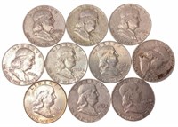 (10) 1962-63 Benjamin Franklin Silver Half Dollars