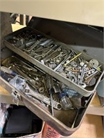 tool box metal, nails, screws, screwdrivers,