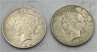 (KK) 2 Silver Peace Dollar Coins 1923s & 1922