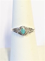 .925 Silver Opal & Amethyst Hearts Ring Sz 7    E