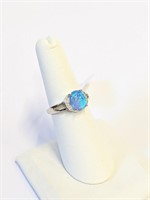 .925 Silver Blue Fire Opal Ring Sz 7   L