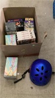VHS tapes, helmet