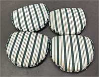 (4) Dark Green & Cream Padded Patio Chair Cushions