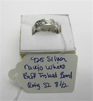 925 Silver Navajo White Buffalo Inlaid Ring Sz 8.5