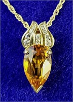 Golden Citrine & Diamond Pendant/Pearl Enhancer