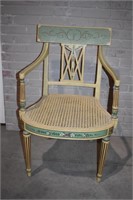 PAINTED DECORATED CAIN SEAT ARM CHAIR
