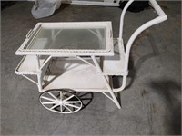 Old Wicker Tea Cart with Metal Wheels